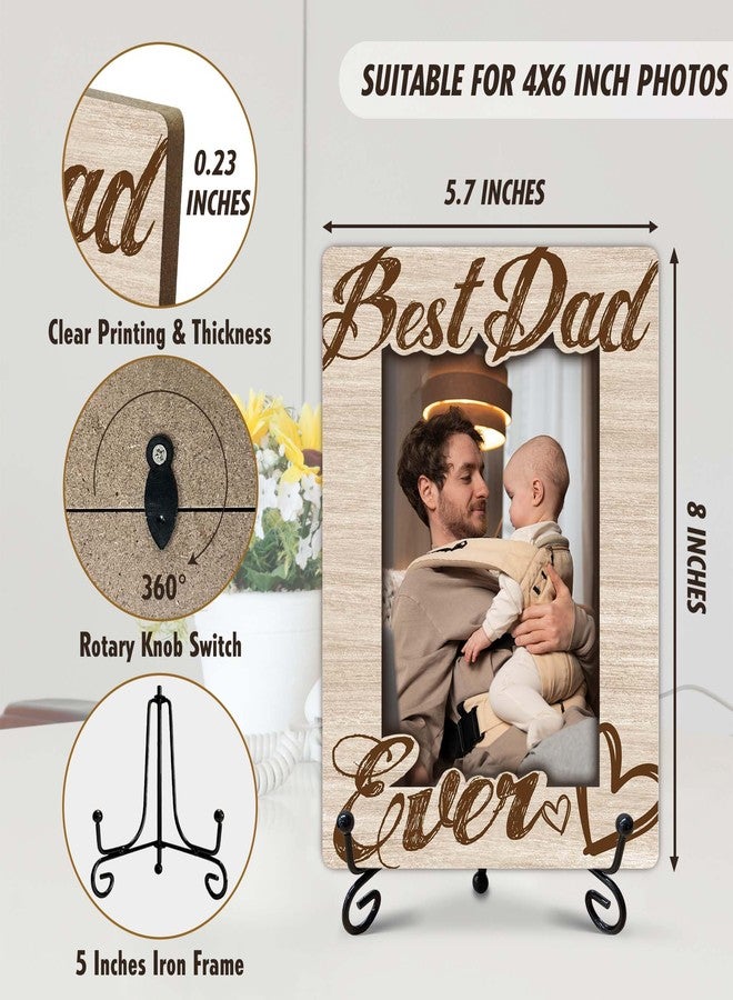 SIXEIGHT Dad Gift Best Dad Ever Photo Frame Dad Picture Frame Wooden Photo Frame with Stand Father's Day Birthday Gifts for Dads from Daughter Son Birthday Christmas Desk Decor 4x6 Photo Frame-A14 - Image 2